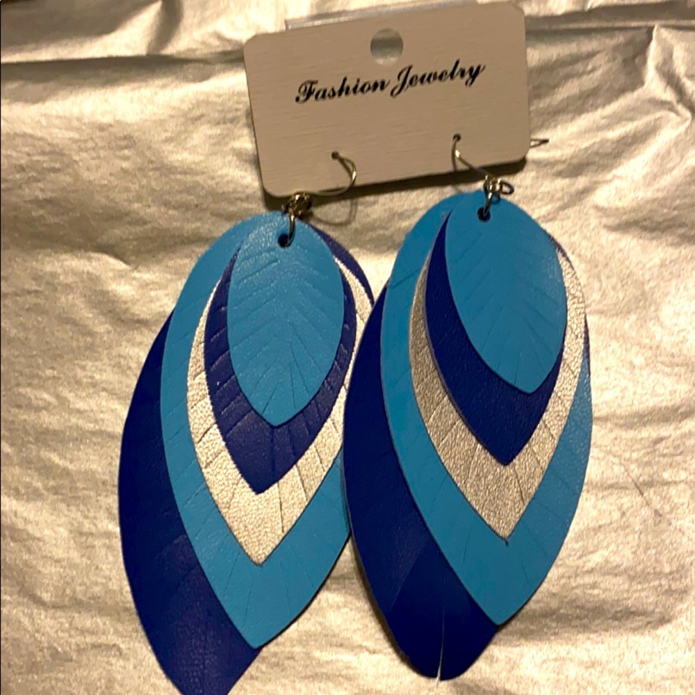 Blue leather earrings